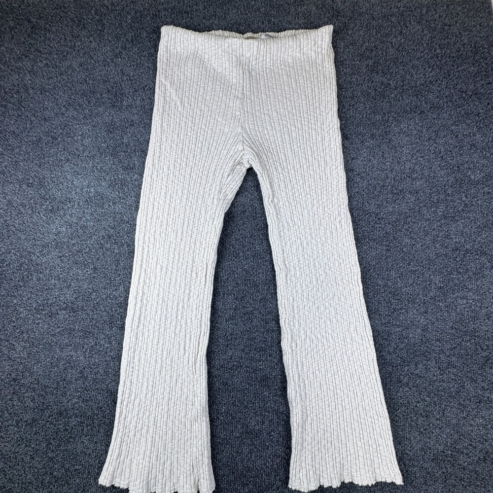 H&M Flare Pants Womens 30x24.5‎ Oatmeal Ribbed Knit Cotton High Waist Loungewear